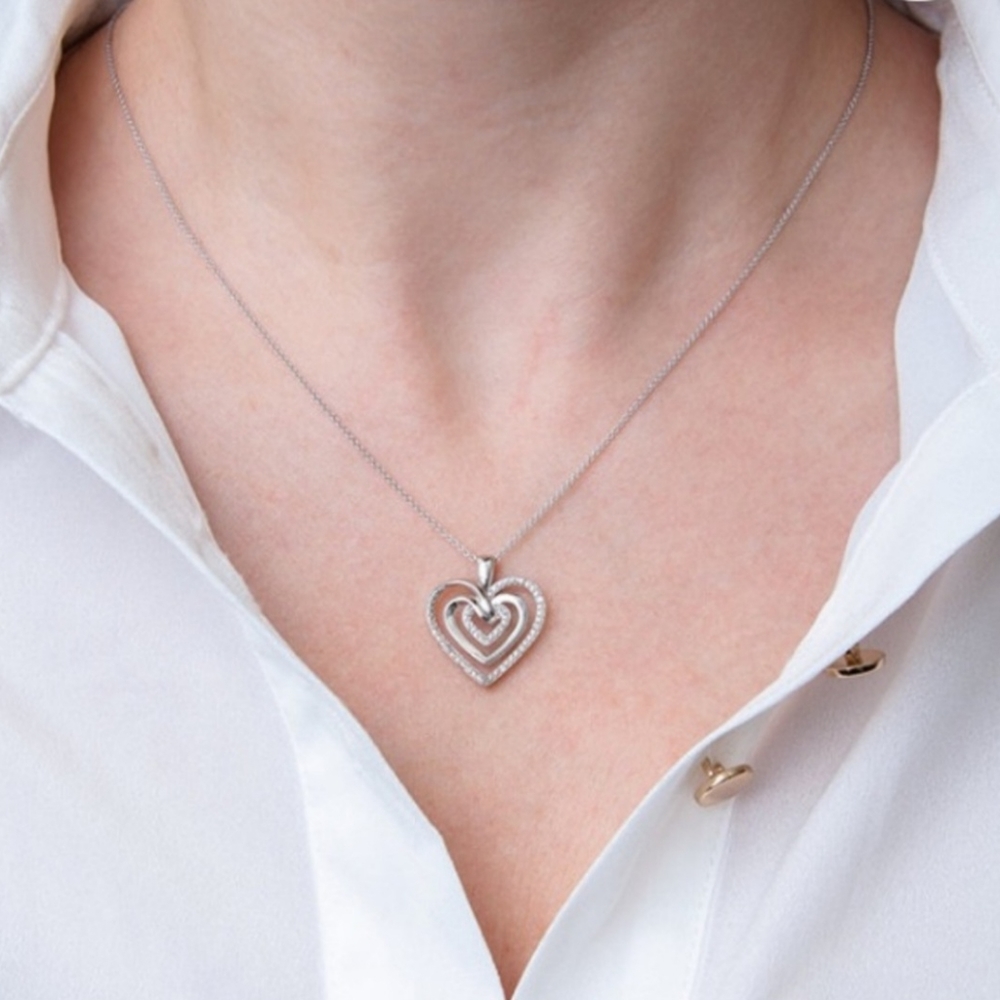 Diamond Multi Heart Pendant Sterling Silver Necklace